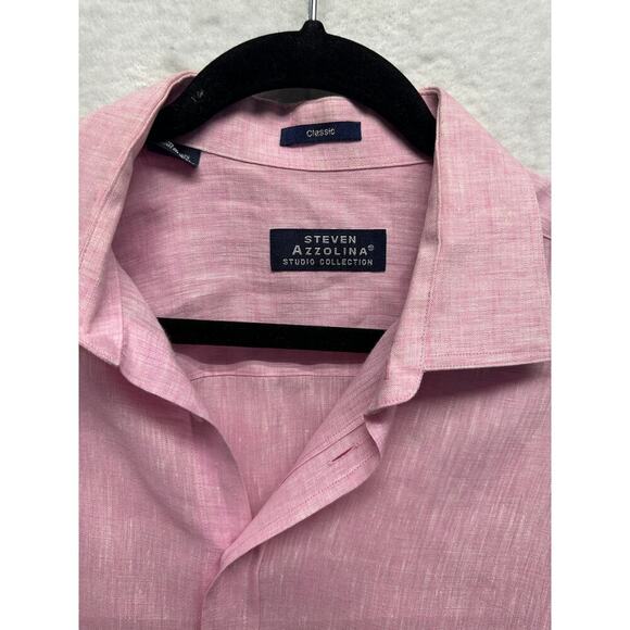 Steven Azzolina Studio Collection 100% Linen Pink Men LS Button Up Medium EUC - Picture 3 of 10